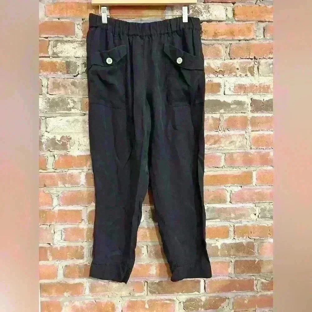 Ann Taylor Black Cuffed Cargo Pants 100% Lyocell Size 10P